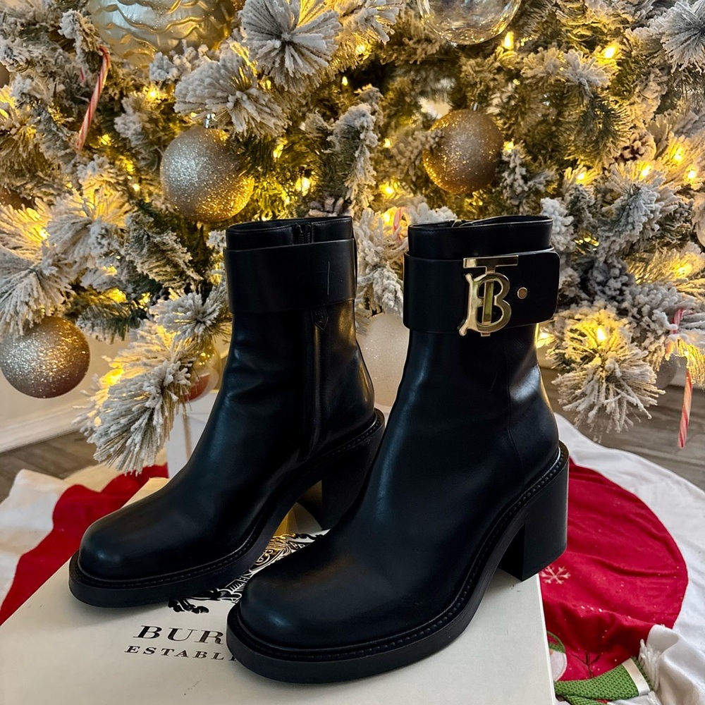 Burberry Westella 65 Leather Ankle Boots Women’s 39.5 9.5 Chunky Block Heel‎ - Picture 6 of 13